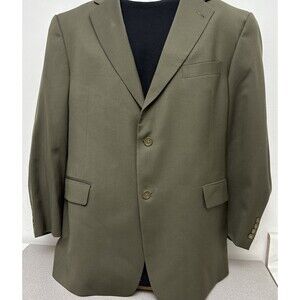 Hart Schaffner Marx Mens Suit, Olive Green Worsted Wool, 2 Piece, 46S, 42 X 27